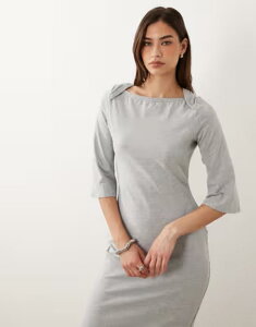 �G�C�\�X ���f�B�[�X �g�b�v�X �����s�[�X ASOS DESIGN binding boat neck detail three quarter sleeve midaxi dress heather Gray �O���[