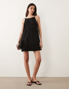 �G�C�\�X ���f�B�[�X �g�b�v�X �����s�[�X �~�j �W���[�W�[ ASOS DESIGN gatheredetail square neck mini jersey sundress Black �u���b�N