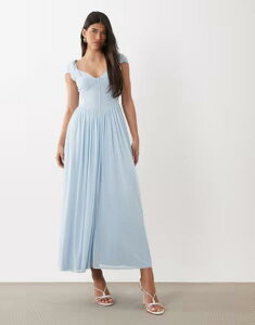 �G�C�\�X ���f�B�[�X �g�b�v�X �����s�[�X ���b�V�� �}�L�V ASOS DESIGN mesh bustwist detail maxi dress with v seam detailing in baby blue �u���[