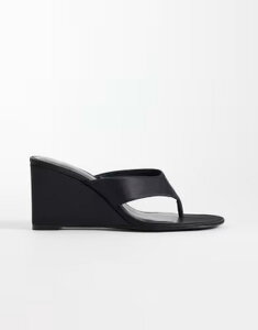 �}���S ���f�B�[�X �V���[�Y �q�[�� Mango wedge heeled flip flops Black �u���b�N