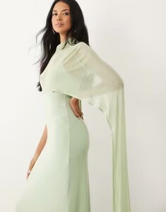 �G�C�\�X ���f�B�[�X �g�b�v�X �����s�[�X �P�[�v�f�U�C�� �L���b�v �P�[�v �}�L�V ASOS DESIGN exaggerated cape maxi dress in sage GREEN �O���[��