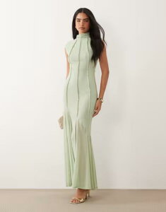 �G�C�\�X ���f�B�[�X �g�b�v�X �����s�[�X �n�C�l�b�N ���b�V�� �}�L�V ASOS DESIGN meshigh neck maxi dress with exposed contour seam detail in sage �Z�[�W