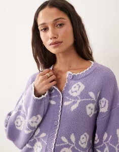 �~�X�Z���t�t���b�W ���f�B�[�X �A�E�^�[ �J�[�f�B�K�� �j�b�g �t�����[ Misselfridge knit blanket stitch cardigan with florals in lilac ���C���b�N
