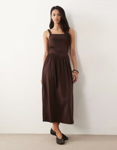 �G�C�\�X ���f�B�[�X �g�b�v�X �����s�[�X �M���U�[ �~�f�B ASOS DESIGN square neck ruched bodice midi dress in chocolate �`���R���[�g