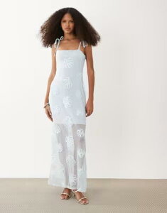 ���o�[�A�C�����h ���f�B�[�X �g�b�v�X �����s�[�X �h�J �}�L�V River Island embroidered shell maxi dress in light BLUE �u���[