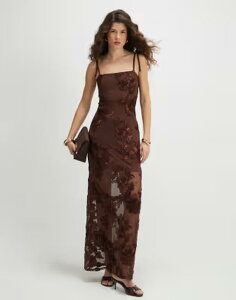 ���o�[�A�C�����h ���f�B�[�X �g�b�v�X �����s�[�X �t�����[�� �h�J �}�L�V �t�����[ River Island embroidered floral maxi dress in dark brown �u���E��
