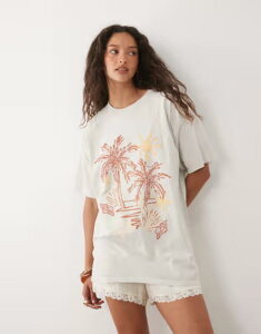 �~�X�Z���t�t���b�W ���f�B�[�X �g�b�v�X T�V���c �v�����g Misselfridge oversized T-shirt with seaside print in ecru �G�N����