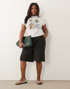 �G�C�\�X ���f�B�[�X �g�b�v�X T�V���c �O���t�B�b�N ASOS Curve ASOS DESIGN Curve baby tee with Costa Rica vacation graphic in ice heather PRINT �w�U�[