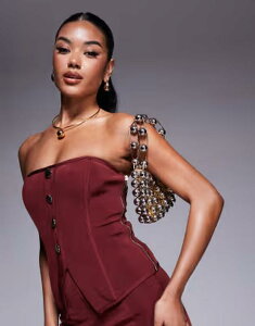 �G�C�\�X ���f�B�[�X �g�b�v�X �V���c ASOS DESIGN bandage bandeau top with gold button detail - part of a set Burgundy �o�[�K���f�B