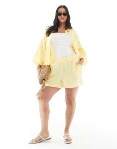 ���F�����[�_ ���f�B�[�X �{�g���X �n�[�t�p���c�E�V���[�c �V���[�g�p���c Vero Moda Curve textured shorts in pale yellow - part of a set Pale banana �C�G���[