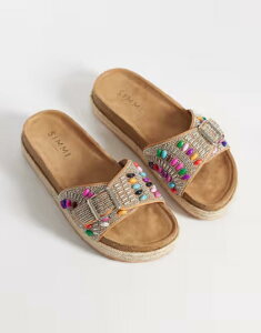 �V�~ ���f�B�[�X �V���[�Y �T���_�� SIMMI Shoesimmi London Mandy single buckle sandals with beads in tan �^��