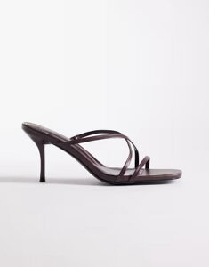 �V�~ ���f�B�[�X �V���[�Y �T���_�� �q�[�� SIMMI Shoesimmi London Elena strappy heeled mule sandals in chocolate pu �`���R���[�g