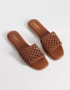 �V�~ ���f�B�[�X �V���[�Y �T���_�� SIMMI Shoesimmi London Luna woven flat sandals in tan pu �^��