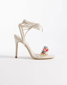 �p�u���b�N�f�U�C�A ���f�B�[�X �V���[�Y �T���_�� �q�[�� Public Desire Coastal tie leg heeled sandals with faux shell appliques inatural NATURAL