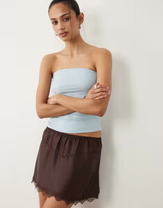�R�b�g���I�� ���f�B�[�X �{�g���X�J�[�g ���[�X�g���� �~�j �T�e�� ���[�X Cotton Estelle satin mini skirt with lace trim HONEY CREAM �N���[��