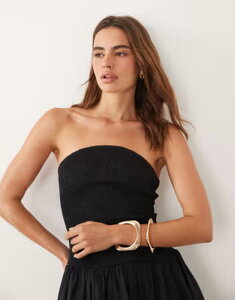 �R�b�g���I�� ���f�B�[�X �g�b�v�X �����s�[�X �~�j �X�g���b�v���X Cotton shirred strapless mini dress Black �u���b�N
