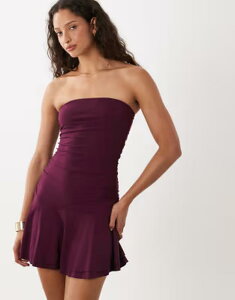 �R�b�g���I�� ���f�B�[�X �g�b�v�X �����s�[�X �~�j Cotton hold me tube mini dress in blackberry