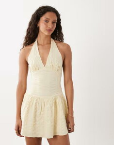 �R�b�g���I�� ���f�B�[�X �g�b�v�X �����s�[�X �~�j �z���^�[ Cotton kaity halter mini dress in vanilla