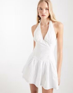 �R�b�g���I�� ���f�B�[�X �g�b�v�X �����s�[�X �~�j �z���^�[ Cotton kaity halter mini dress WHITE �z���C�g