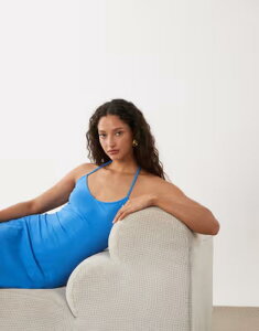�R�b�g���I�� ���f�B�[�X �g�b�v�X �����s�[�X �~�j �z���^�[ Cotton hold me halter mini dress in lazuri BLUE �u���[