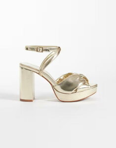 �}���S ���f�B�[�X �V���[�Y �T���_�� �v���b�g�t�H�[�� T�V���c �q�[�� Mango Teen platform block heel sandals GOLD �S�[���h