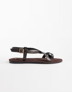 �}���S ���f�B�[�X �V���[�Y �T���_�� Mango toe detailing flat sandals in chocolate �`���R���[�g