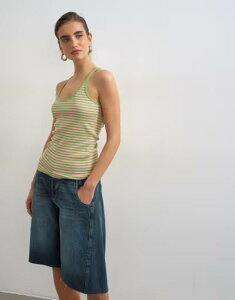 �g�b�v�V���b�v ���f�B�[�X �g�b�v�X �x�X�g Topshop spaghetti strap scoop neck racer back tank top and green stripes Pink/Green �s���N