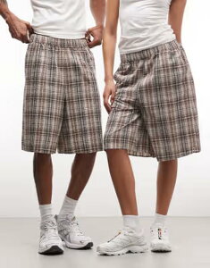 �R���[�W���� ���f�B�[�X �{�g���X �n�[�t�p���c�E�V���[�c �V���[�g�p���c COLLUSION Unisex longline shorts check BROWN PLAID �u���E��