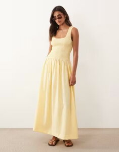 �G�C�\�X ���f�B�[�X �g�b�v�X �����s�[�X �}�L�V ASOS DESIGN crinkle scoop neck maxi sundress with shirred waist in lemon