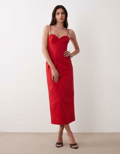 �G�C�\�X ���f�B�[�X �g�b�v�X �����s�[�X T�V���c �R�b�g�� �}�L�V ASOS DESIGN cotton sateen cami maxi sundress with bust detailing RED ���b�h
