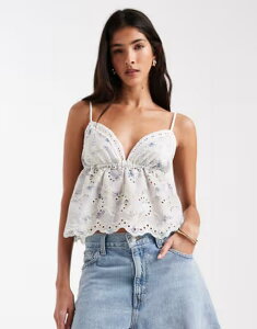 �f�C�W�[�X�g���[�g ���f�B�[�X �g�b�v�X �V���c �t�����[�� �u���E�X �t�����[ Daisy Street boho blouse with cutwork detailing floral Blue floral �u���[