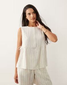 �W�F�C�f�B�[���C ���f�B�[�X �g�b�v�X T�V���c JDY side tie details top in cream with black pinstripe - part of a set CREAM �N���[��