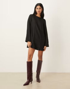 �G�C�\�X ���f�B�[�X �g�b�v�X �����s�[�X �~�j ASOS DESIGN long sleeve dropped waist box pleat mini dress Black �u���b�N