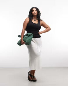�G�C�\�X ���f�B�[�X �{�g���X�J�[�g �~�f�B �T�e�� ASOS Curve ASOS DESIGN Curve satin bias cut midi skirt in winter White �z���C�g