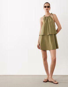 �G�C�\�X ���f�B�[�X �g�b�v�X �����s�[�X �~�j ASOS DESIGN tie neck baby doll mini dress OLIVE �I���[�u
