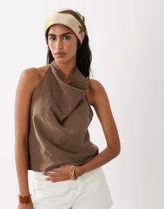 �}���S ���f�B�[�X �g�b�v�X �V���c �m�[�X���[�u Mango Girasol sleeveless cowl neck top - part of a set BROWN �u���E��