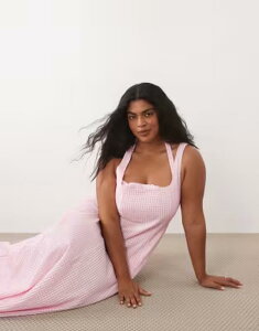 �G�C�\�X ���f�B�[�X �g�b�v�X �����s�[�X �M���K���`�F�b�N �}�L�V �M���K�� ASOS Curve ASOS DESIGN Curve square neck maxi sundress with peekaboo bust gingham Pink Gingham �s���N