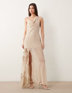 �G�C�\�X ���f�B�[�X �g�b�v�X �����s�[�X �A�V�����g���[ �h�J �}�L�V ASOS DESIGN embroidered maxi slip dress with asymmetric neckline ineutral neutral