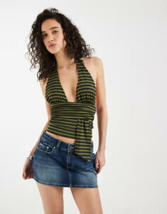 ���[�e�� ���f�B�[�X �g�b�v�X �V���c �z���^�[ Motel Prilla striped halter neck top - part of a set Khaki �J�[�L