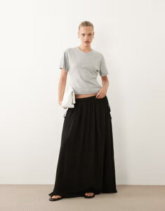 �G�C�\�X ���f�B�[�X �{�g���X�J�[�g �}�L�V ASOS DESIGN tie waist soft crinkle maxi skirt Black �u���b�N