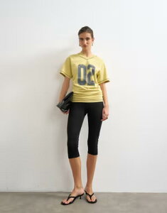 �g�b�v�V���b�v ���f�B�[�X �g�b�v�X T�V���c V�l�b�N �M���U�[ �O���t�B�b�N Topshop micro v-neck ruched sides graphic tee in yellow �C�G���[