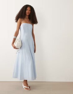 �}���S ���f�B�[�X �g�b�v�X �����s�[�X �}�L�V Mango seam detail square neck maxi dress in pastel BLUE �u���[