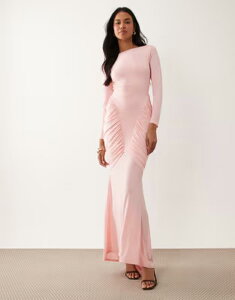 �e�B�G�t�G�k�V�[ ���f�B�[�X �g�b�v�X �����s�[�X �M���U�[ �}�L�V TFNC slinky ruchedetailong sleeve maxi dress in light PINK �s���N