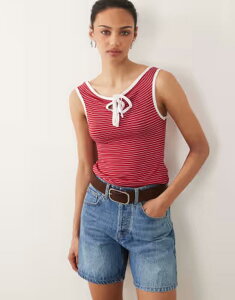 �~�X�Z���t�t���b�W ���f�B�[�X �g�b�v�X �V���c Misselfridge off shoulder top with keyhole detail in stripe �X�g���C�v