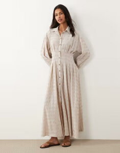 �G�C�\�X ���f�B�[�X �g�b�v�X �����s�[�X �V���c �}�L�V ASOS DESIGN cinchedetail maxi shirt dress ineutral stripestone stripe �X�g�[��