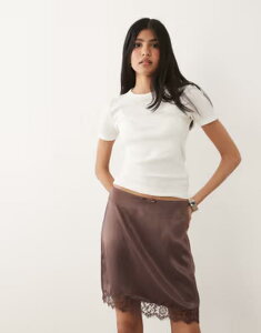 �~�X�Z���t�t���b�W ���f�B�[�X �{�g���X�J�[�g ���[�X�g���� �~�j �T�e�� ���[�X Misselfridge satin lace trimini skirt in chocolate �`���R���[�g