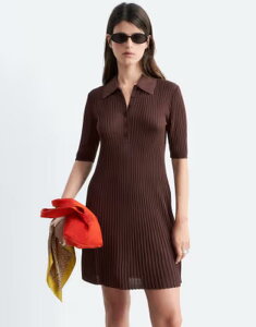 �A���h�A�U�[�X�g�[���[�Y ���f�B�[�X �g�b�v�X �����s�[�X �v���[�c �~�j & Other Stories pleated mini dress with button up collar in chocolate BROWN �u���E��