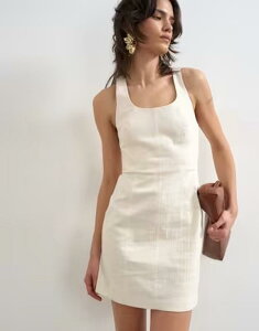 �g�b�v�V���b�v ���f�B�[�X �g�b�v�X �����s�[�X �~�j �R�b�g�� Topshop cotton scoop neck heavy twill seamed mini dress Off white �I�t�z���C�g
