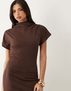�G�C�\�X ���f�B�[�X �g�b�v�X �V���c �n�C�l�b�N �h���[�v ���l�� ASOS DESIGN linen look draped high neck top - part of a set Brown �u���E��