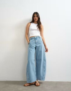 �g�b�v�V���b�v ���f�B�[�X �{�g���X �f�j���p���c �W�[���Y Topshop Horseshoe mid rise barrel jeans in bleach stripe Bleach stripe �X�g���C�v